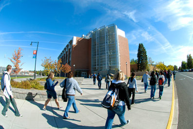 View of Students Walking on WSU Campus